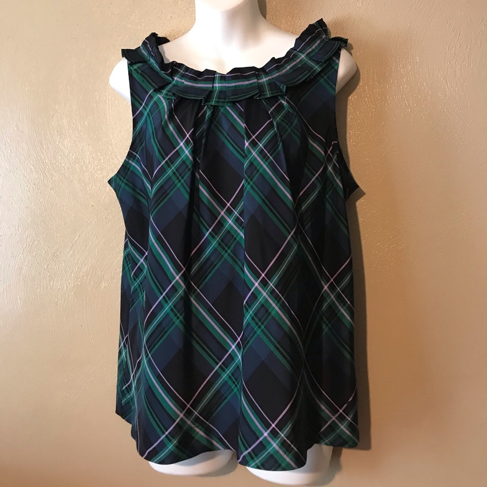 Talbots navy plaid top size 16 100% Silk